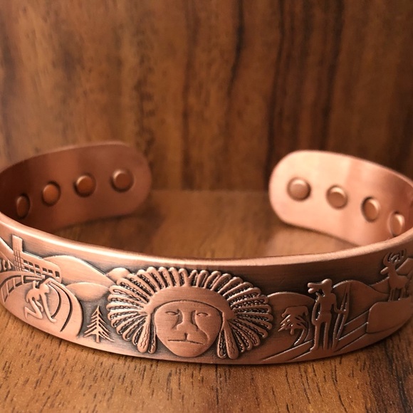 Native American Design Pure Copper Magnetic Bracelet Energy Cuff Bangle - Picture 2 of 3